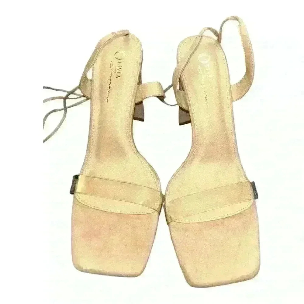 Olivia Jaymes Nude Lace Up Heels size 8.5 beautiful! - Picture 4 of 9